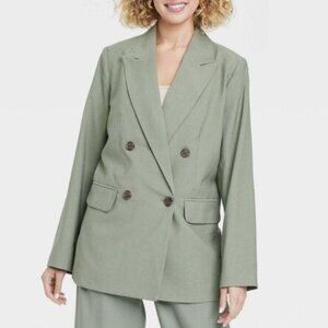 NWT Women's Double Breasted Blazer - A New Day Green M